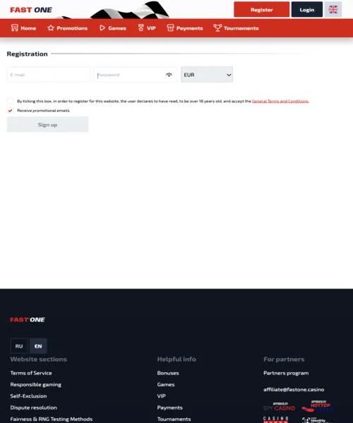 Registrierungsprozess F1 Casino